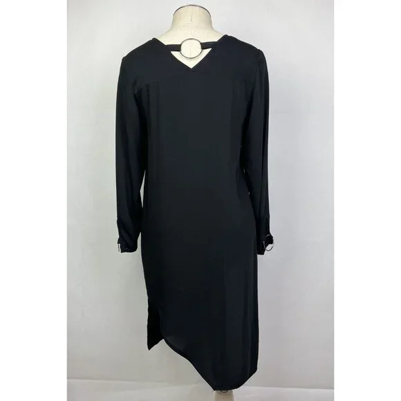 Zara Black Tunic Top Size XS Womens Blouse Long Sleeve Chiffon Assymetric - Picture 3 of 13